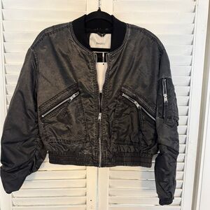 Bershka Mineral Wash Bomber Jacket NWT | Silver Zipper Detail, Size M